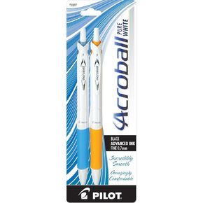 PILOT Acroball PureWhite Advanced Ink Refillable & Retractable Ball Point Pens with Turquoise/Orange/Purple/Lime/Blue Accents, Fine Point, Black Ink, 5-Pack (31861)