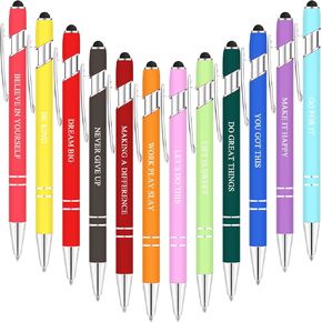 Zonon 12 Pieces Inspirational Pens Bulk Easter Basket Stuffers Motivational Quotes Ballpoint Pens with Stylus Tip Inspirational Gifts for School Office Teachers(Rose Gold,Boss Lady)