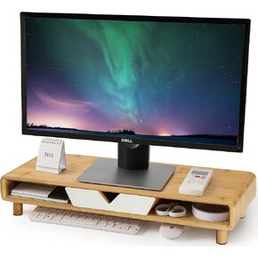 Homerays Bamboo Monitor Stand Riser, No Assembly Required Exquisite Monitor Stand with Drawer Ergonomic Height Wood Monitor Stand