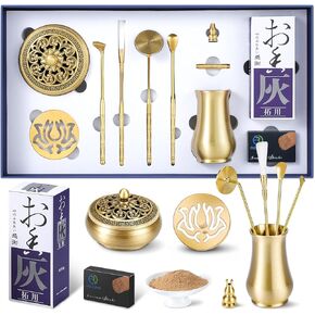 12 Pcs Agarwood Incense Burner Kit,Chinese Brass Incense Burner Kit,Powder Incense Burner Kit,Powder Incense Burner Set（Incense Kit with Sandalwood Powder）