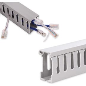 78In Large Cable Raceway On Wall - Grey PVC Cord Hider Wire Management Under Desk - Open Slot Wall Mounted Cord Organizer with Wire Covers - Cable Cover Channel for TV Network, 5×15.7"×W1.18×H1.96