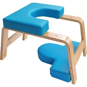 Yoga Headstand Bench- Stand Yoga Chair for Family, Gym - Wood and PU Pads - Relieve Fatigue and Build Up Body (Blue)
