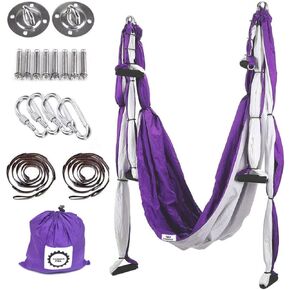 Super Aerial Yoga Swing Flying Hammock Sling Inversion Tool for Gym Home Fitness (with Ceiling Anchors) - Acrobat Set Indoor & Outdoor Therapy, Purple, 2022 in Saudi Arabia
