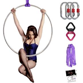PRIOR FITNESS Aerial Hoop Set, Professional Aerial Lyra Hoop, Tab-Less Aerial Ring Equipment with Complete Rigging Hardware, Circus Fitness Aerial Hoop Kit