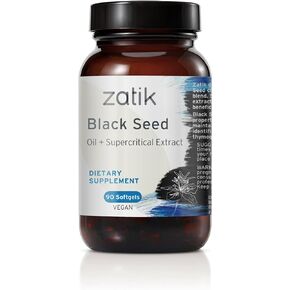 Zatik Naturals - Black Cumin Seed Oil & Supercritical Extract, Cold Pressed, Unrefined, USDA Organic Oil, Gluten Free, Vegan, Non GMO, Made in The USA, Facility is NSF GMP Certified, 90 Vegan Softgels