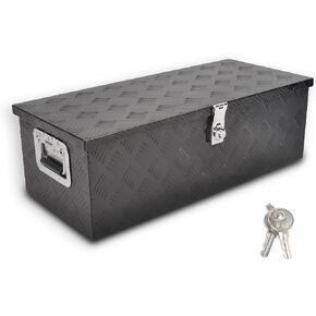16" Aluminum Truck Bed Tool Box 5 Bar Tread Pick Up Truck Bed RV Trailer Toolbox Storage Organizer with Top Handle Waterproof Lock and Keys - Black(16"x7.5"x10")