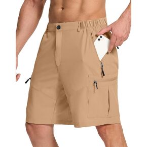 Mens Hiking Cargo Shorts with 6 Zipper Pockets 9" Quick-Dry Lightweight Short for Golf Casual Fishing