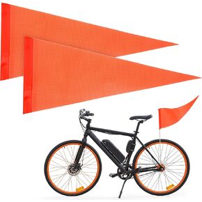 2 Pieces Replacement Safety Flag Pennant High Visibility Bike Safety Flag with Pole Tear-resistant Waterproof Bicycle Safety Flag for Bicycle Electric Car Outdoor Tent(Orange)