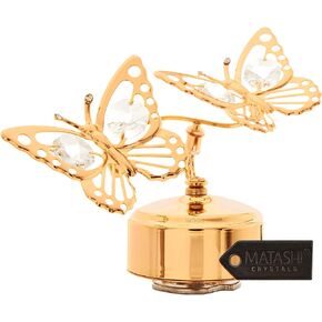Matashi MTMB13621 24K Gold Plated Music Box with Crystal Studded Double Butterfly Figurine