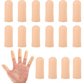 16pcs Gel Finger Cots with Air Holes, Anti-Friction and Anti-Skidding Finger Cots Breathable Gel Finger Protectors for Wound Finger Caps for Protection Finger Sleeves Finger Covers (Nude)