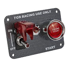 DC12V Racing Car Ignition Switch Panel Carbon Fiber Rocking Switch+Engine Start Push Button with Blue Indicator Light (Blue)