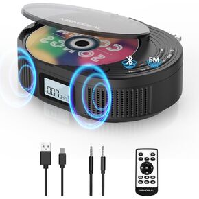 CD Player Portable,MONODEAL Boombox CD Player with Bluetooth Transmitter,FM Radio & Bluetooth Speaker 2 in 1 Combo,Portable CD Player for Car/Home with Remote Control,Headphone Jack,Support AUX/USB