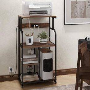 VEDECASA Mobile High Printer Stand with Power Outlet Charging Plugs USB Port Office Storage Shelf includes Computer Tower CPU Stand Holder with Wheel (White)