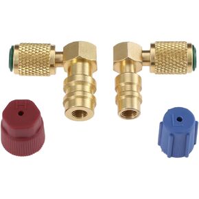 R12 to R134 A High/Low AC Fitting Port Retrofit Conversion Adapter, Quick Coupler Valve A/C 90° Fitting, High and Low Side R-12 to R-134A Retrofit with 2PC Caps