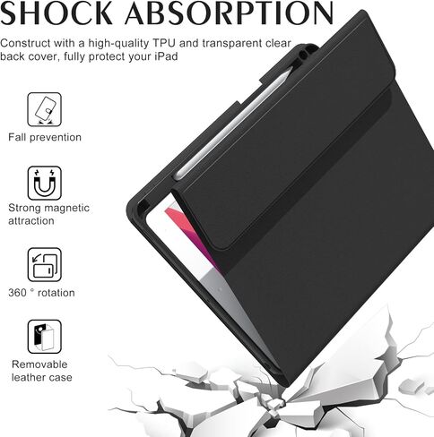 حافظة لوحة مفاتيح iPad من الجيل التاسع مقاس 10.2 بوصة الجيل الثامن والسابع، لوحة مفاتيح لاسلكية قابلة للفصل بإضاءة خلفية 7 ألوان قابلة للإزالة، رأسي أفقي قابل للدوران 360 درجة، غطاء شفاف حامل قلم مدمج in Kuwait