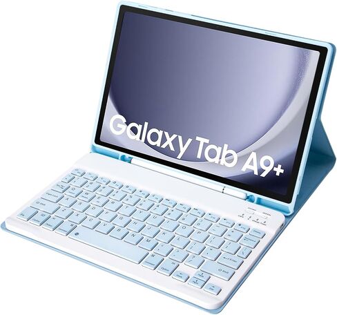 حافظة لوحة مفاتيح نحيفة بألوان الحلوى متوافقة مع هاتف Samsung Galaxy Tab A9 Plus مقاس 11 بوصة موديل 2023 (SM-X210/X216/X218) مع حامل قلم S، وغطاء حامل متعدد الزوايا ولوحة مفاتيح لاسلكية قابلة للفصل (أزرق فاتح) in Saudi Arabia