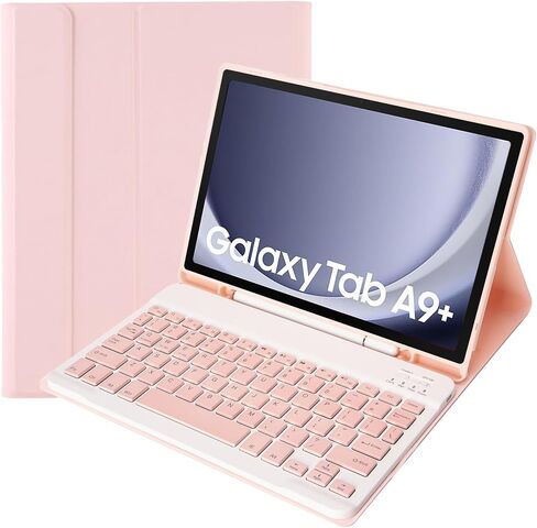 حافظة لوحة مفاتيح نحيفة بألوان الحلوى متوافقة مع هاتف Samsung Galaxy Tab A9 Plus مقاس 11 بوصة موديل 2023 (SM-X210/X216/X218) مع حامل قلم S، وغطاء حامل متعدد الزوايا ولوحة مفاتيح لاسلكية قابلة للفصل (أزرق فاتح) in Saudi Arabia