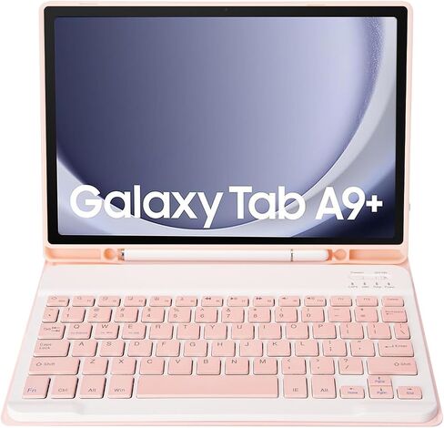 حافظة لوحة مفاتيح نحيفة بألوان الحلوى متوافقة مع هاتف Samsung Galaxy Tab A9 Plus مقاس 11 بوصة موديل 2023 (SM-X210/X216/X218) مع حامل قلم S، وغطاء حامل متعدد الزوايا ولوحة مفاتيح لاسلكية قابلة للفصل (أزرق فاتح) in Saudi Arabia
