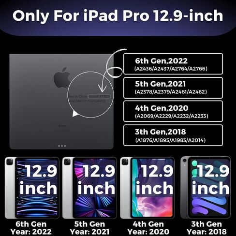 حافظة WIWU iPad Pro 12.9 مع لوحة مفاتيح، لوحة مفاتيح سحرية 12.9 مع شاشة عرض طاقة في الوقت الفعلي، حافظة iPad 12.9 مع لوحة مفاتيح للجيل السادس/الخامس/الرابع/الثالث، لوحة تتبع متعددة اللمس، لوحة مفاتيح لاسلكية بإضاءة خلفية in Kuwait