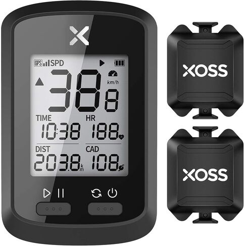 XOSS G+ GPS Bike Computer ANT+ مع 2 مستشعر إيقاع ذكي، كمبيوتر بلوتوث لركوب الدراجات، عداد مسافات لاسلكي للدراجات، جهاز تعقب MTB مقاوم للماء يناسب جميع الدراجات (يدعم مراقب معدل ضربات القلب) in Kuwait