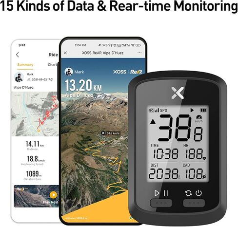 XOSS G+ GPS Bike Computer ANT+ مع 2 مستشعر إيقاع ذكي، كمبيوتر بلوتوث لركوب الدراجات، عداد مسافات لاسلكي للدراجات، جهاز تعقب MTB مقاوم للماء يناسب جميع الدراجات (يدعم مراقب معدل ضربات القلب) in Kuwait