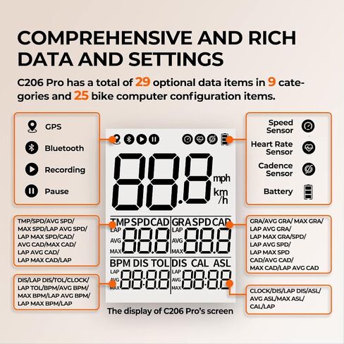 Magene C206Pro GPS Road MT Bike Computer, ANT+/Bluetooth Wireless Odometer Speedometer for Cycling Waterproof Auto Backlight Bind to Strava TrainingPeaks Four-Satellite Positioning in Saudi Arabia