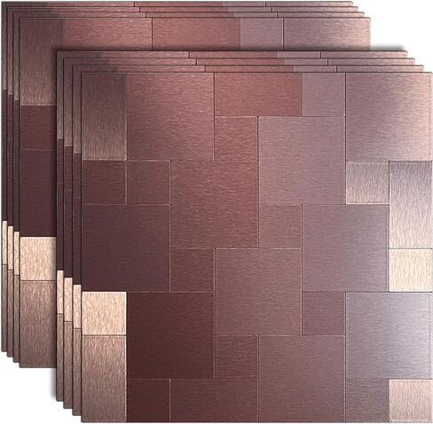 XUANINY 8 Sheets Peel and Stick Backsplash Tiles for Kitchen, Metal Sticker for Bathroom,Camper, Fireplace (11.81"x11.81"Per Sheet, Bronze Brushed) in Saudi Arabia