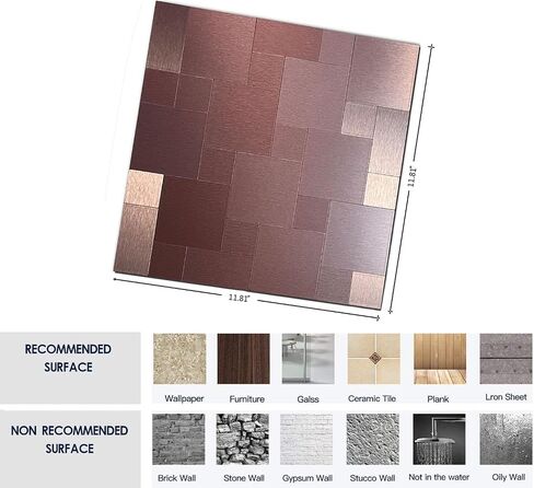 XUANINY 8 Sheets Peel and Stick Backsplash Tiles for Kitchen, Metal Sticker for Bathroom,Camper, Fireplace (11.81"x11.81"Per Sheet, Bronze Brushed) in Saudi Arabia