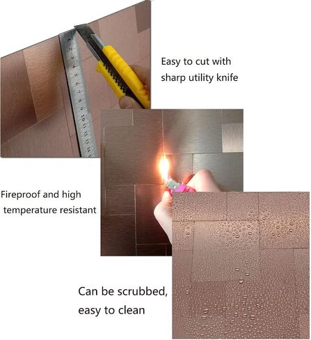 XUANINY 8 Sheets Peel and Stick Backsplash Tiles for Kitchen, Metal Sticker for Bathroom,Camper, Fireplace (11.81"x11.81"Per Sheet, Bronze Brushed) in Saudi Arabia