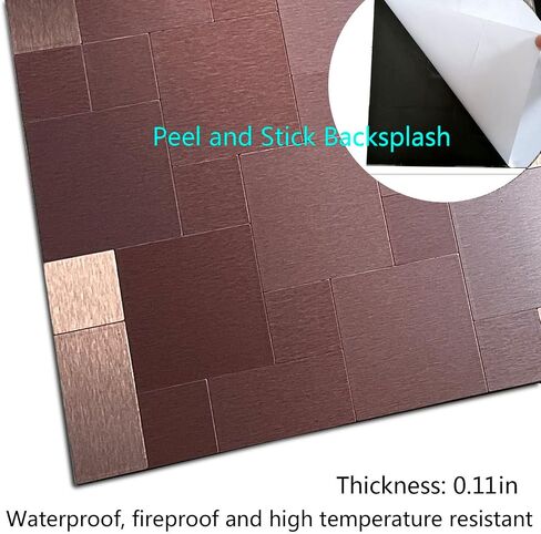 XUANINY 8 Sheets Peel and Stick Backsplash Tiles for Kitchen, Metal Sticker for Bathroom,Camper, Fireplace (11.81"x11.81"Per Sheet, Bronze Brushed) in Saudi Arabia