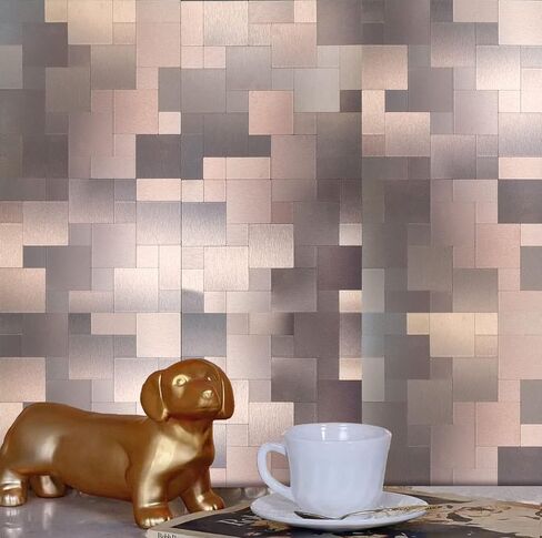 XUANINY 8 Sheets Peel and Stick Backsplash Tiles for Kitchen, Metal Sticker for Bathroom,Camper, Fireplace (11.81"x11.81"Per Sheet, Bronze Brushed) in Saudi Arabia