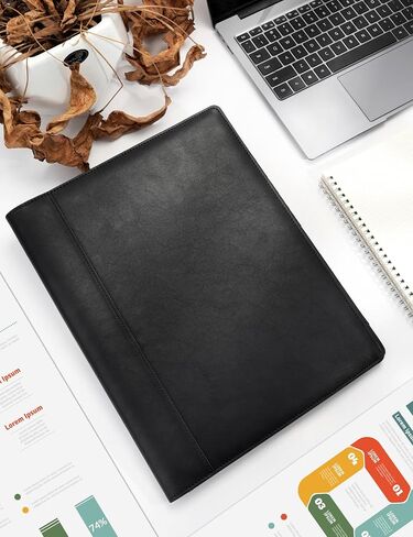 SUNEE Padfolio Folder with Clipboard, Portfolio Organizer for Legal Size, Premium Black PU Leather Portfolio Binder for Document Organizer, Office Supplies or Business Traveling in Saudi Arabia