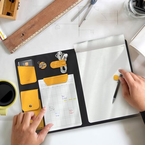 LHiDS Creative A4 Folio 2.0 مع حامل، استئناف محفظة الأعمال، حافظة 3 في 1 مع ملحقات مغناطيسية، تعمل كغطاء للكمبيوتر المحمول، حافظة، لوحة تنظيم سطح المكتب للمنزل والمكتب، (أصفر) in Kuwait
