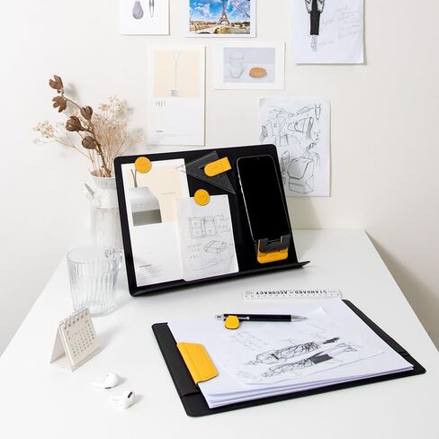 LHiDS Creative A4 Folio 2.0 مع حامل، استئناف محفظة الأعمال، حافظة 3 في 1 مع ملحقات مغناطيسية، تعمل كغطاء للكمبيوتر المحمول، حافظة، لوحة تنظيم سطح المكتب للمنزل والمكتب، (أصفر) in Kuwait