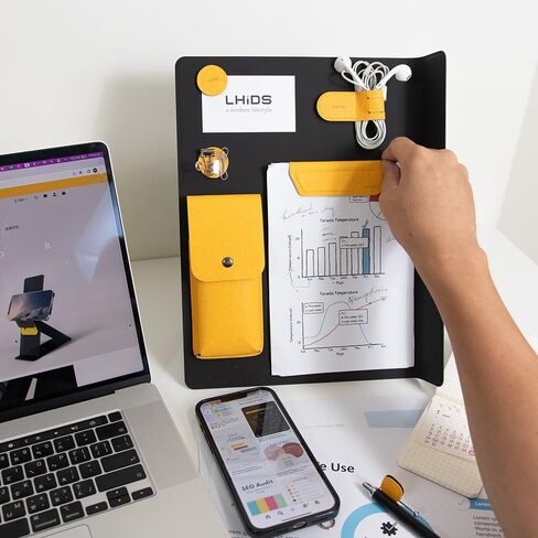 LHiDS Creative A4 Folio 2.0 مع حامل، استئناف محفظة الأعمال، حافظة 3 في 1 مع ملحقات مغناطيسية، تعمل كغطاء للكمبيوتر المحمول، حافظة، لوحة تنظيم سطح المكتب للمنزل والمكتب، (أصفر) in Kuwait