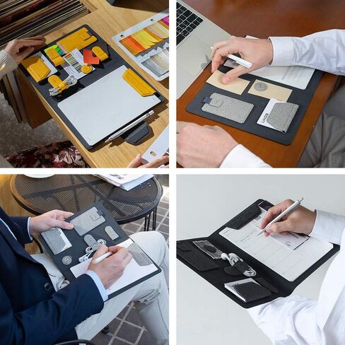 LHiDS Creative A4 Folio 2.0 مع حامل، استئناف محفظة الأعمال، حافظة 3 في 1 مع ملحقات مغناطيسية، تعمل كغطاء للكمبيوتر المحمول، حافظة، لوحة تنظيم سطح المكتب للمنزل والمكتب، (أصفر) in Kuwait
