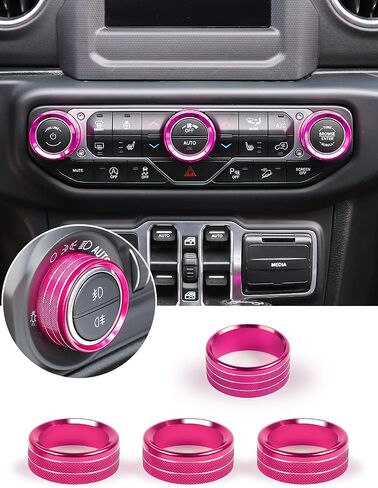 Savadicar HVAC Climate Control Panel Knob Trim Kit & Light Control Switch Cover, Air Conditioner Knob Aluminum Alloy Ring for 2018-2023 Jeep Wrangler JL JLU & Gladiator JT, Interior Accessories, Pink in Saudi Arabia