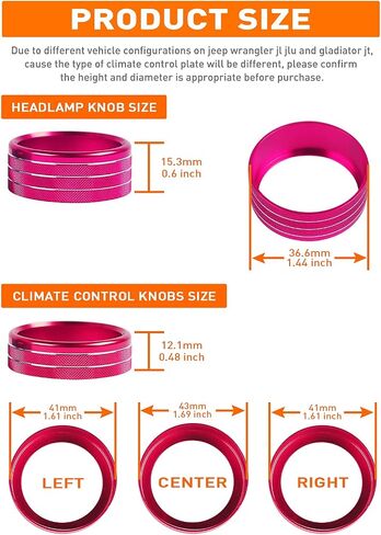 Savadicar HVAC Climate Control Panel Knob Trim Kit & Light Control Switch Cover, Air Conditioner Knob Aluminum Alloy Ring for 2018-2023 Jeep Wrangler JL JLU & Gladiator JT, Interior Accessories, Pink in Saudi Arabia