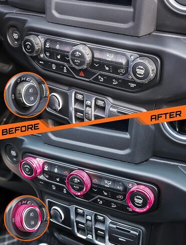 Savadicar HVAC Climate Control Panel Knob Trim Kit & Light Control Switch Cover, Air Conditioner Knob Aluminum Alloy Ring for 2018-2023 Jeep Wrangler JL JLU & Gladiator JT, Interior Accessories, Pink in Saudi Arabia