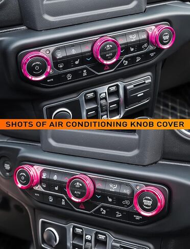 Savadicar HVAC Climate Control Panel Knob Trim Kit & Light Control Switch Cover, Air Conditioner Knob Aluminum Alloy Ring for 2018-2023 Jeep Wrangler JL JLU & Gladiator JT, Interior Accessories, Pink in Saudi Arabia
