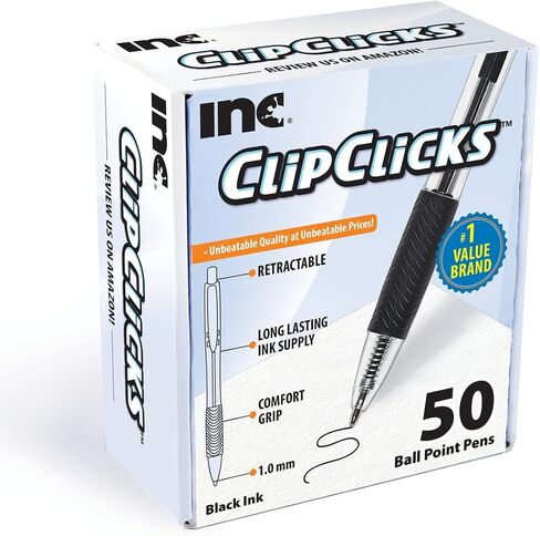 أقلام حبر جاف قابلة للسحب من شركة ClipClicks - مجموعة أقلام متوسطة الحجم مقاس 1.0 مم مع قبضة مريحة للمدرسة والمكتب والكتابة والمذكرات، عدد 50، أزرق in Saudi Arabia
