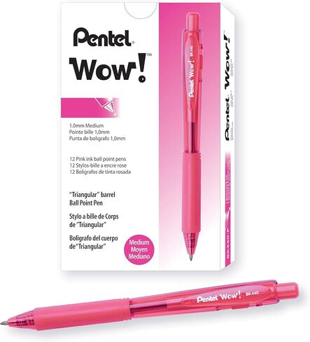 بنتل واو! أقلام حبر جاف قابلة للسحب، خط متوسط، حبر وردي، صندوق مكون من 12 قطعة (BK440-P) in Kuwait