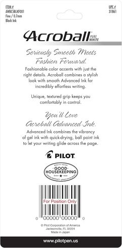 أقلام حبر PILOT Acroball PureWhite المتقدمة القابلة لإعادة الملء والسحب مع لمسات فضية، نقطة دقيقة، حبر أسود، 14 عبوة (14694) in Kuwait