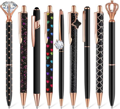 9 Pcs Ballpoint Pens Set Metal Crystal Diamond Pen Glitter Pen for Journaling Black Ink Pretty Cute Pens Fancy Pens Gifts for Women Girls Christmas Birthday School Office Desk(Purple) in Saudi Arabia