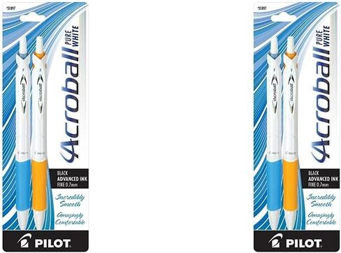 أقلام حبر PILOT Acroball PureWhite المتقدمة القابلة لإعادة الملء والسحب مع لمسات فضية، نقطة دقيقة، حبر أسود، 14 عبوة (14694) in Kuwait