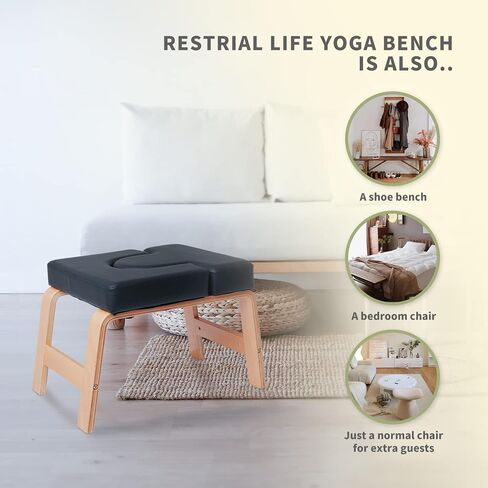 Yoga Headstand Bench- Stand Yoga Chair for Family, Gym - Wood and PU Pads - Relieve Fatigue and Build Up Body (Violet) in Kuwait