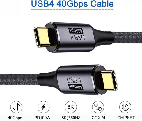 كابل USB4 بسرعة 40 جيجابت في الثانية، شحن سريع 100 وات، متوافق مع Thunderbolt 4 3 وType-c، 8K @60 هرتز، لأجهزة الكمبيوتر المحمول USB C والهواتف الذكية وSSD الخارجي وeGPU ومحطة الإرساء، 1 قدم (عبوتان) in Kuwait