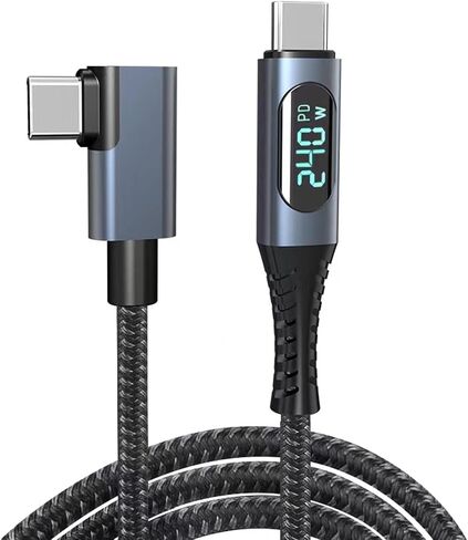 كابل MOTONG 240 وات USB 4 مع شاشة LED، 40 جيجابت في الثانية 8K@60 هرتز PD USB من النوع C إلى USB C ذكر إلى ذكر مع سلك كابل 90 درجة لمحور لوحة الكمبيوتر المحمول من النوع C in Kuwait