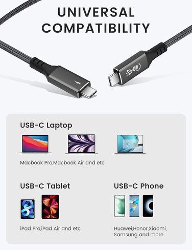 Thunderbolt 4 Cable (3.94 ft), Support 120W Fast Charging/40Gbps Data Transfer/8K Display USB4 Cable, USBC to USBC Cable, Intel Thunderbolt Certified for Type-C MacBooks, iPad Pro,Hub,Docking in Kuwait
