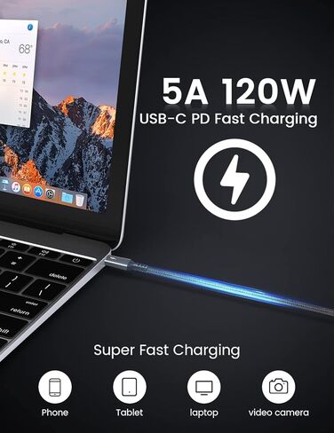 Thunderbolt 4 Cable (3.94 ft), Support 120W Fast Charging/40Gbps Data Transfer/8K Display USB4 Cable, USBC to USBC Cable, Intel Thunderbolt Certified for Type-C MacBooks, iPad Pro,Hub,Docking in Kuwait